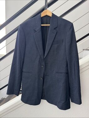 Zara Navy Textured Two-Button Blazer